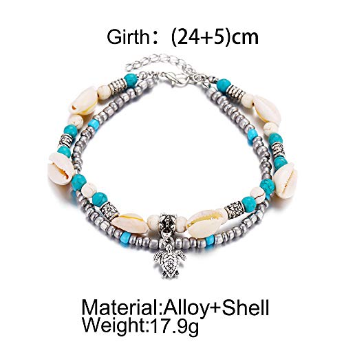 Softones Blue Starfish Turtle Anklet Multilayer Charm Beads Sea Handmade Boho Anklet Foot Jewelry for Women - style: A:Turtle 3