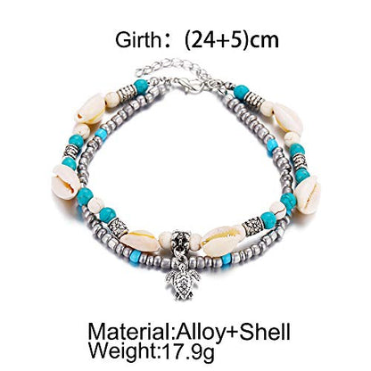Softones Blue Starfish Turtle Anklet Multilayer Charm Beads Sea Handmade Boho Anklet Foot Jewelry for Women - style: A:Turtle 3