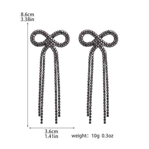 Rhinestone Earrings Dangling for Women Sparkly Silver Dangle Earrings Girls Long Chandelier Earrings Tassel Lightweight Ear Studs Cubic Zirconia (KE001S-W) - color: Bow 516286BK Coating Black