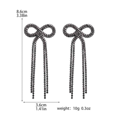 Rhinestone Earrings Dangling for Women Sparkly Silver Dangle Earrings Girls Long Chandelier Earrings Tassel Lightweight Ear Studs Cubic Zirconia (KE001S-W) - color: Bow 516286BK Coating Black