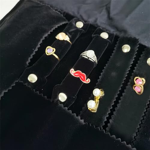Velvet Travel Jewelry Case Roll Bag Organizer for Necklace Bracelet Earrings Ring (Black) (Black set) - color: Black Set