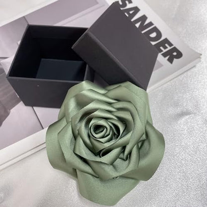 Satin Rose Flower Large Brooch Lapel Pins Handmade Fabric Flower Brooches Pin Classic for Wedding Party Dance Banquet for Women Men Dress Suit Clothes Accessories JewelryGifts 110mm - color: Olive Green