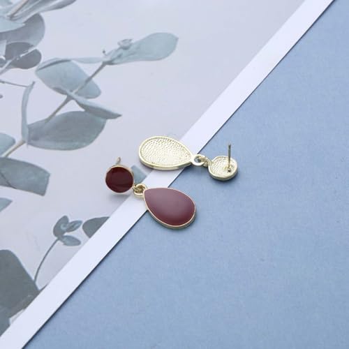 Vintage Enamel Burgundy Dangle Earrings Oval Red Acrylic Dangle Earrings Round Disc Stud Earrings Teardrop Burgundy Drop Earrings Acrylic Red Geometric Earrings Jewelry for Women