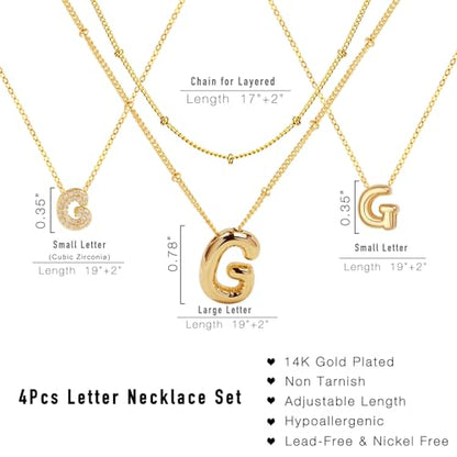 stino 4PCs Bubble Initial Letter Necklace Set, No Tarnish 14K Gold Plated Alphabet Pendant, Jewelry for Women - style: G