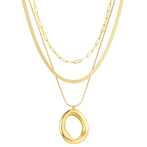 Layered Gold Necklaces for Women,18K Real Gold Plated Trendy Circle Pendant Necklace, Stackable Necklace Stainless Steel Jewelry Gifts for Birthday Valentine's, Mother's Day & Christmas - style: Gold-A