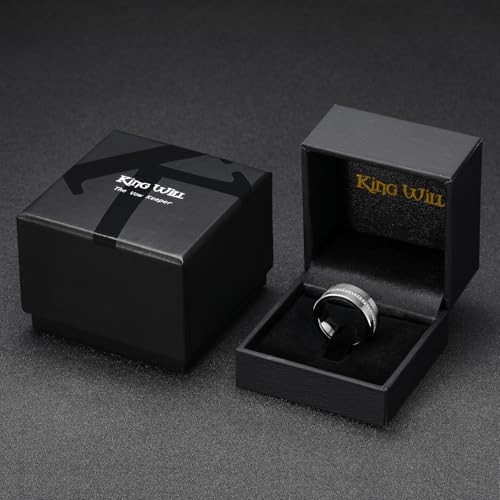 King Will Mens Tungsten Wedding Band with Cubic Zircon Inlay 7mm/8mm Flat Cut Comfort Fit Engagement Rings - color: Silver&White