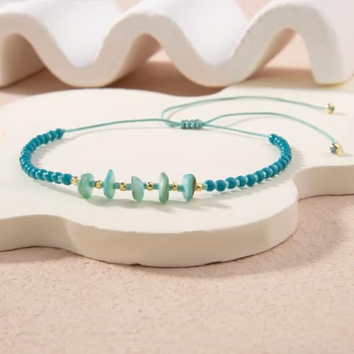 KELITCH Women Natural Stone Beads Anklet Boho Color Beaded Ankle Adjustable Foot Chain Jewelry for Summer Beach Holiday - color: Blue 08D