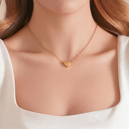 18k Gold Plated Heart Pendant Letter Necklaces for Girls Stainless Steel Initial Necklace for Women Birthday Gifts for Girls Women - color: Brushed Gold, style: Letter F