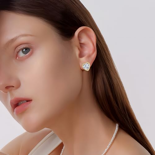 Clip On Earrings for Women Halo Clip-on Non-pierced Earrings Gold Plated Small CZ Studs Dainty Jewelry - color: Heart