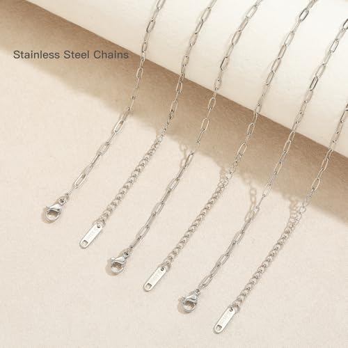 Swyabi 20 PCS Paperclip Necklace Bracelet Chains Bulk for Jewelry Making | 18K Stainless Steel, with Extender, No Fade, No Rust, Adjustable, for Men Women DIY, Silver - color: 2.5x6.5mm Silver