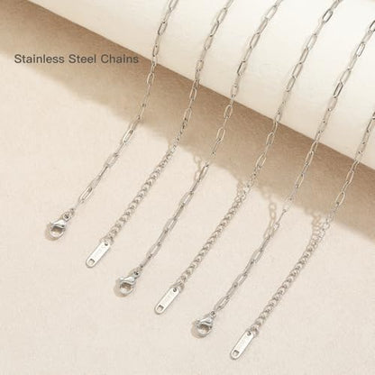Swyabi 20 PCS Paperclip Necklace Bracelet Chains Bulk for Jewelry Making | 18K Stainless Steel, with Extender, No Fade, No Rust, Adjustable, for Men Women DIY, Silver - color: 2.5x6.5mm Silver