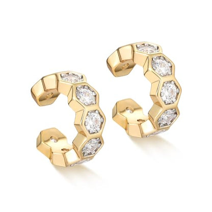 MYEARS Women Ear Cuff Earrings Gold Non Pierced Cartilage Clip on Open Wrap Hoop 14K Gold Plated Simple Hypoallergenic Everyday Jewelry - style: Honeycomb / Pair