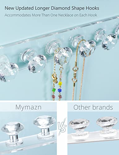 Mymazn 2 Pack Acrylic Necklaces Holder Hanging Jewelry Organizer Wall Mounted Necklace Hangers with 12 Hooks, Clear Jewelry Hangers for Necklace Organizer for Girls Women, Necklace Hooks for Wall | Acrylic Jewelry Hanger with 12 Hooks, Jewelry Hooks for N