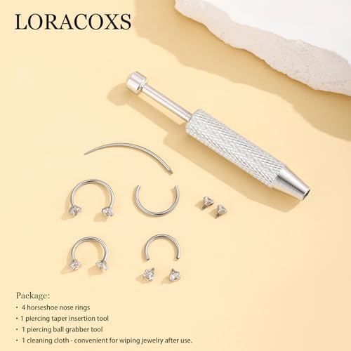 Horseshoe Nose Ring for Women, 20G 18G 16G Surgical Steel Nose Hoops, Multi-Purpose Nose Piercing Jewelry for Cartilage Helix Tragus Labret Septum Lips Ears - color: 18G-Silver 8MM&10MM