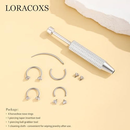Horseshoe Nose Ring for Women, 20G 18G 16G Surgical Steel Nose Hoops, Multi-Purpose Nose Piercing Jewelry for Cartilage Helix Tragus Labret Septum Lips Ears - color: 18G-Silver 8MM&10MM
