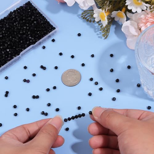 1000Pcs 4mm Faceted Crystal Glass Bicone Beads Loose Bead for DIY Bracelet Necklace Earring Keychain Jewelry Making,Black - color: Black