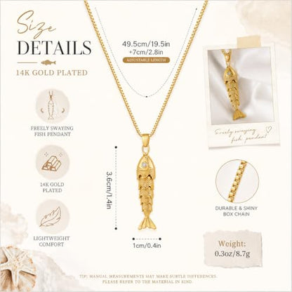 YUJIE Dainty Fish Pendant Necklace for Women 14k Gold Plated Ocean Fish Charm Necklace Summer - color: fish