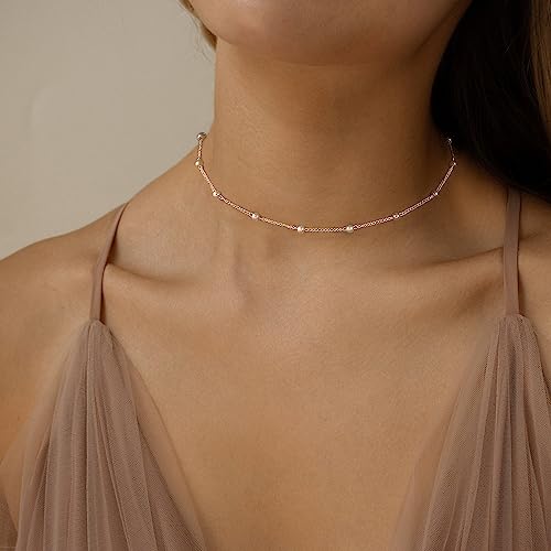 Pearl Necklaces for Women,14K Real Gold Plated Dainty Cute Pearl Necklace for Women Handmade Pearl Chain Necklace Everyday Jewelry Gift - color: Choker Style-35CM-Silver