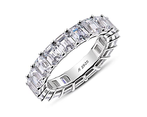 AINUOSHI Eternity Ring, 925 Sterling Silver Engagement Promise Ring for Women,Emerald Oval Radiant Round Cushion Cut Cubic Zirconia CZ Fine Ring,Stackable Full Eternity Wedding Band - color: Emerald Cut