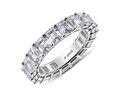 AINUOSHI Eternity Ring, 925 Sterling Silver Engagement Promise Ring for Women,Emerald Oval Radiant Round Cushion Cut Cubic Zirconia CZ Fine Ring,Stackable Full Eternity Wedding Band - color: Emerald Cut