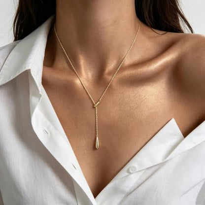 Choistily Gold Lariat Necklace for Women Dainty Long Necklaces Y-Shaped Layered Drop Necklaces Trendy Simple Statement Jewelry for Wedding, Prom, Summer Vacation Gifts - color: Gold