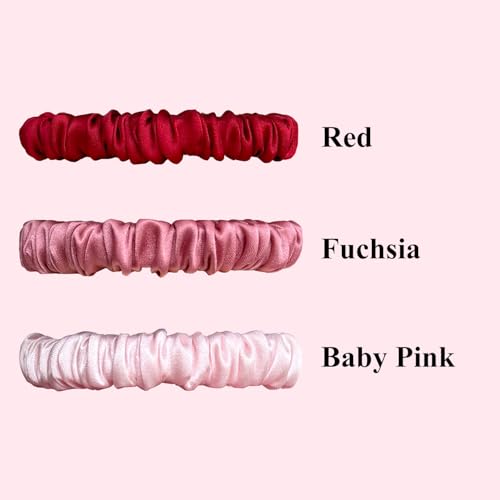 VLOMOT 3 Pcs Set 100% Pure Mulberry Silk Hair Scrunchies (Red) | Silk Hair Ties for Thin Hair with 3 Chic Colors Everyday Skinny Scrunchies Silk Ponytail Holders Hair Care No Damage - color: Red