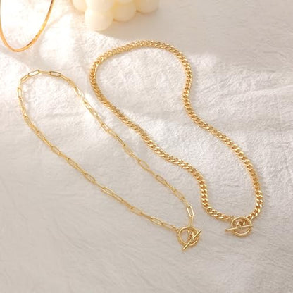 CHESKY 14K Gold Plated Layered Chain Necklace for Women | Trendy Cuban Link Chain, Chunky Paperclip Chain, Toggle Clasp Necklace, Fashion Gold Jewelry, Daily Gift for Women - style: Paperclip Cubr Toggle-GD