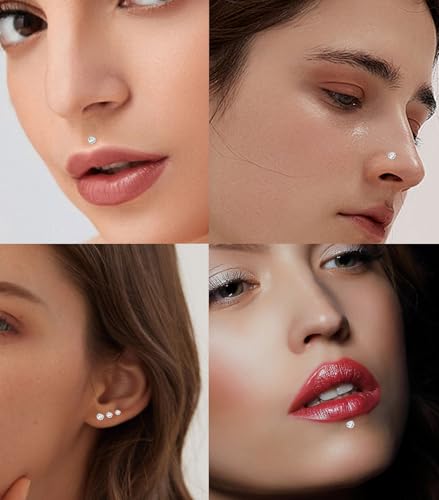 6Pairs 18K Gold Plated Internally Threaded Nose Piercing Studs Stainless Steel Lip Studs CZ Flat Back Stud Earrings Nostril Labret Conch Cartilage Earrings Helix Tragus 6/7/7/8/10/12mm 16G 18G - color: Silver, size: 16G