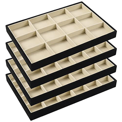 DIOMMELL Set of 4 Stackable Jewelry Trays Organizer Jewelry Display Showcase Dresser Drawer Organizer Storage Box for Ring Earring Bracelet Necklace Accessary