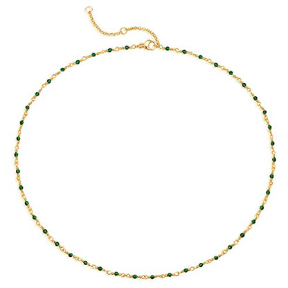 MTMY Beaded Necklaces for Women 14K Gold Plated Dainty Colorful Green/Rose Beaded Pearl Choker Necklace Delicate Boho Choker Necklace Jewelry Gift - style: Crystal-green
