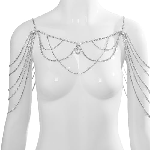 Rhinestone Shoulder Chain Necklace Sexy Arm Chain Bridal Multi-layered Crystal Back Chain Jewelry for Women
