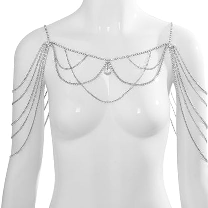 Rhinestone Shoulder Chain Necklace Sexy Arm Chain Bridal Multi-layered Crystal Back Chain Jewelry for Women