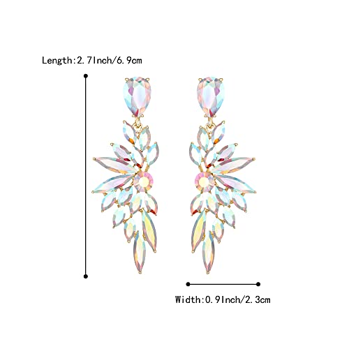 Women's Wedding Bridal Earrings Prom Dangle Earring | Shiny Crystal Teardrop Multi Marquise Cluster for Bride Bridesmaid Bling Jewelry Costume Party Accessories - color: 09-Iridescent AB
