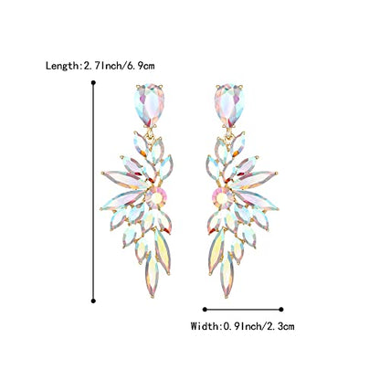 Women's Wedding Bridal Earrings Prom Dangle Earring | Shiny Crystal Teardrop Multi Marquise Cluster for Bride Bridesmaid Bling Jewelry Costume Party Accessories - color: 09-Iridescent AB