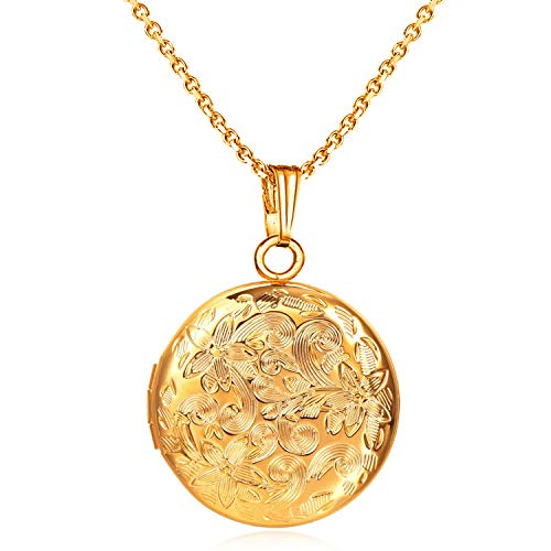 Locket Necklace that Holds Pictures Flower Lockets Pendant Necklaces Birthday Gifts Jewelry - style: Gold-plated Round