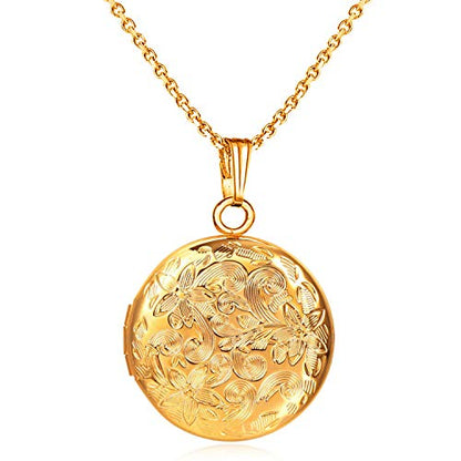 Locket Necklace that Holds Pictures Flower Lockets Pendant Necklaces Birthday Gifts Jewelry - style: Gold-plated Round