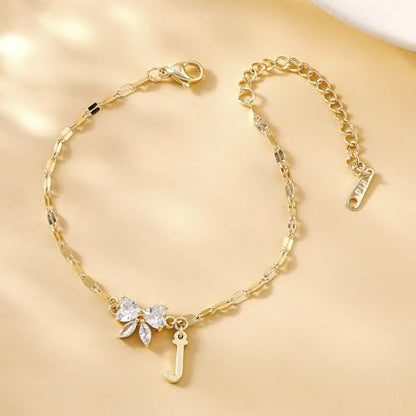 Gold Initial Bracelet for Women Teen Girls 14k Gold Plated Dainty Butterfly Charm Letter Bracelet for Birthday Jewelry Gifts - color: Gold-C