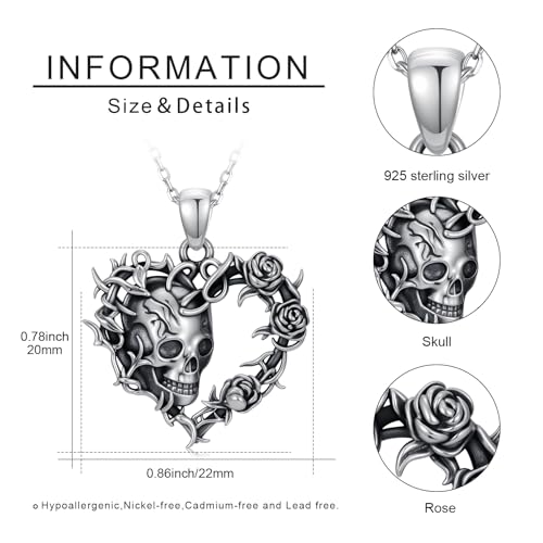 Sterling Silver Halloween Necklace Gothic Jewelry Gifts for Women Men - style: Skull Thorn Rose