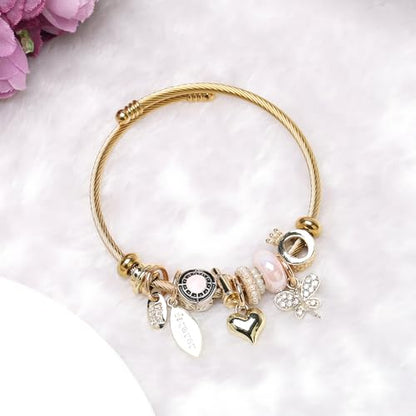 DS Charm Bracelets for girls,exquisite cute cartoon gold friendship bracelets Stainless Steel Bangle with birthday Gift box, Adjustable girls jewelry Suitable for holiday gifts - style: Gold-butterfly 3