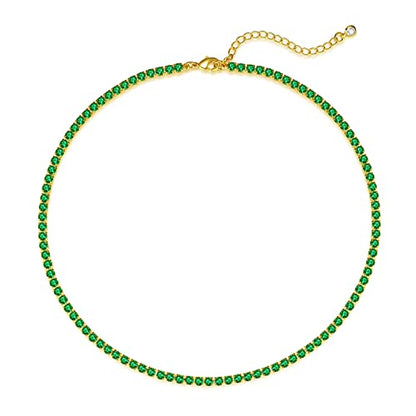 Luxval Tennis Necklace 14K Gold Plated Rhinestone Butterfly Choker Necklaces for women Dainty Zirconia Cut Faux Diamond chain 3mm - color: Green-tennis