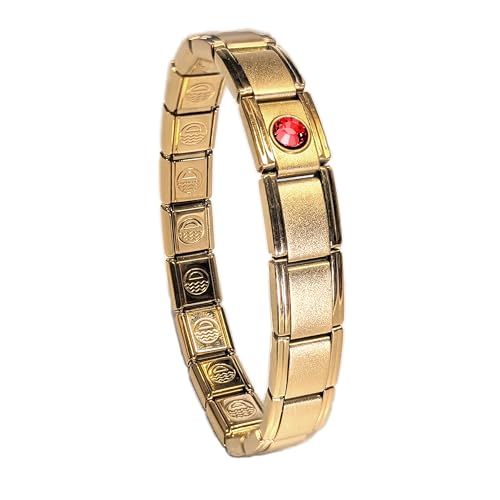 Birthstone Charm Bracelet Jewelry, Italian Modular Family Birthstone Charm Starter Stainless Steel - color: 18 LINKS-GOLD-07-July