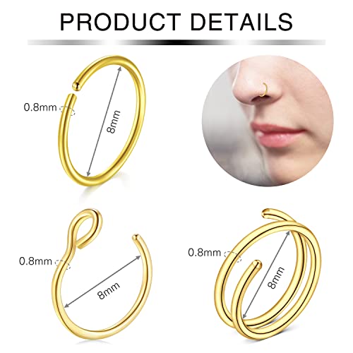 Incaton 20G Stainless Steel Nose Rings for Women Nose Rings Hoops L Shaped Nose Studs Screw Nose Piercing Jewelry for Women Men Silver Rose Gold Black Rainbow - color: 24P GOLD