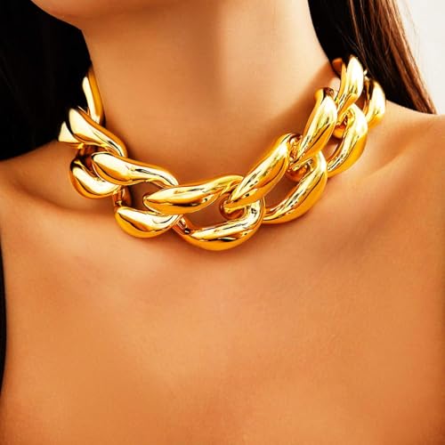Chunky Choker Necklace Cuba Link Hip Hop Necklaces Punk Necklace Chain for Women - color: Gold