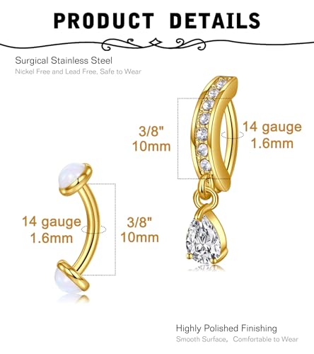 Silver Gold Belly Button Ring for Women Clicker Hoop Belly Rings Opal Navel Piercing Jewelry Dangle Hypoallergenic Surgical Steel Dainty Dangling Navel Rings for Women - color: A1 -4pcs new -gold