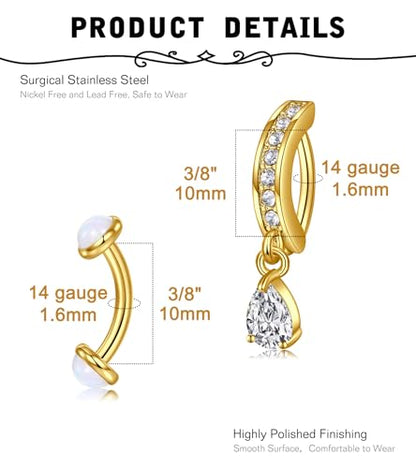 Silver Gold Belly Button Ring for Women Clicker Hoop Belly Rings Opal Navel Piercing Jewelry Dangle Hypoallergenic Surgical Steel Dainty Dangling Navel Rings for Women - color: A1 -4pcs new -gold