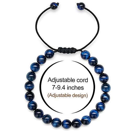 M MOOHAM Mens Bracelet - Beaded Natural Stone 8mm Tiger Eye Matte Agate Lava Rock Bracelets for Men Teen Boys Grandpa Dad Birthday Gifts Jewelry - style: Blue Tiger Eye Bracelet