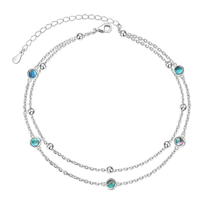 Flyow Anklet for Women S925 Sterling Silver Adjustable Foot Beaded Heart Charm Ankle Bracelet Anklets Jewelry - style: Abalone Shell