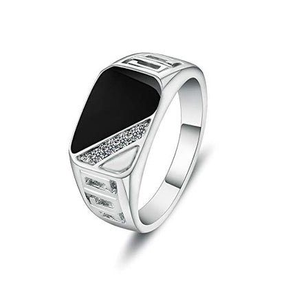 Men's Geometric Black Onyx Ring,Men's Square Ring 925 Sterling Silver /14K Gold Resin Inlay Cubic Zirconia Fashion Statement Ring for Men Fashion Statement Jewelry(Silver，Size 9) - color: Silver, size: Size 9