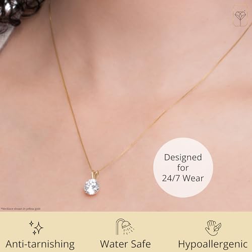 MAX + STONE 14k Gold 8mm Round Solitaire Cubic Zirconia Pendant Necklace for Women with 18 Inch Box Chain - size: 8 MM