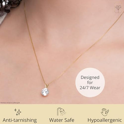 MAX + STONE 14k Gold 8mm Round Solitaire Cubic Zirconia Pendant Necklace for Women with 18 Inch Box Chain - size: 8 MM